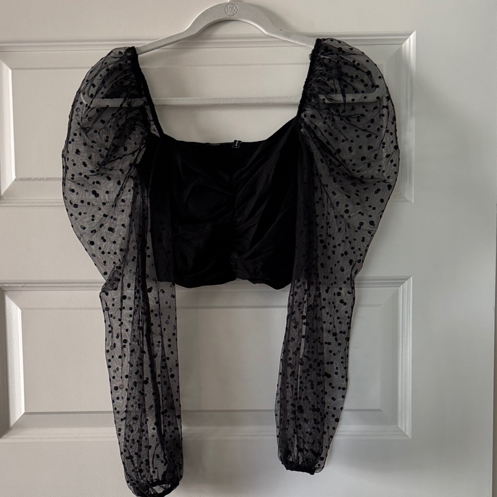 ASOS Black Blouse with Sheer Polka Dot Sleeves